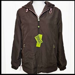 EVERLAST Womens Reversable Zip Up Hooded Jacket, Brown Sz L NWT